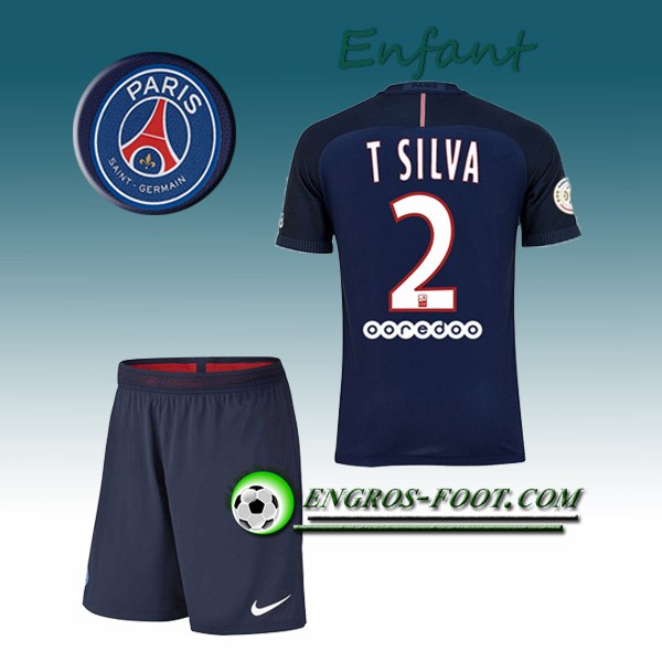 Engros-foot: Ensemble Maillot Foot PSG Enfant T SILVA 2 Domicile 2016 2017 Bleu Thailande