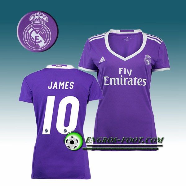 Engros-foot: Jeu Maillot de Foot FC Real Madrid Femme JAMES 10 Exterieur 2016 2017 Pourpre Thailande