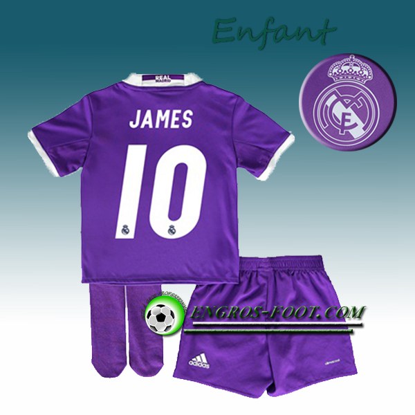 Engros-foot: Ensemble Maillot Foot Real Madrid Enfant JAMES 10 Exterieur 2016 2017 Pourpre Thailande