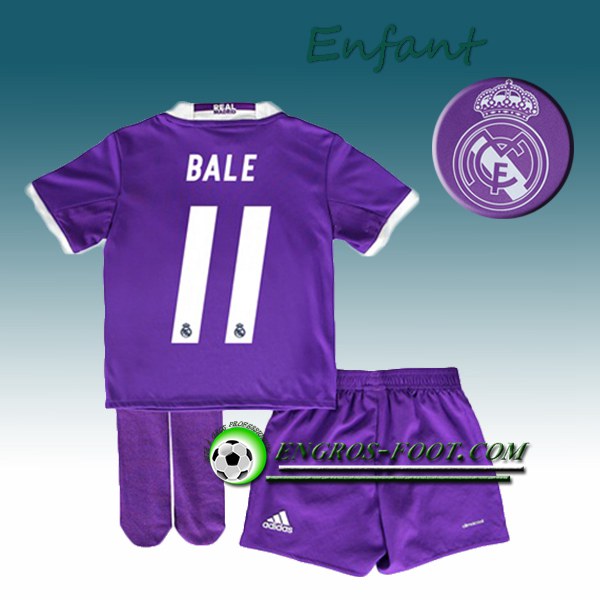 Engros-foot: Ensemble Maillot Foot Real Madrid Enfant BALE 11 Exterieur 2016 2017 Pourpre Thailande