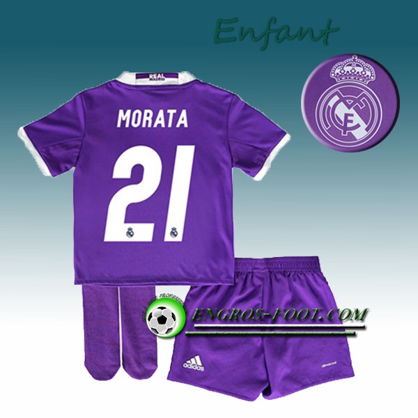 Engros-foot: Ensemble Maillot Foot Real Madrid Enfant MORATA 21 Exterieur 2016 2017 Pourpre Thailande