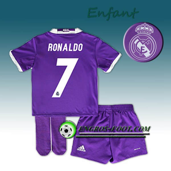 Engros-foot: Ensemble Maillot Foot Real Madrid Enfant RONALDO 7 Exterieur 2016 2017 Pourpre Thailande