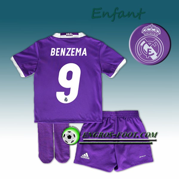 Engros-foot: Ensemble Maillot Foot Real Madrid Enfant BENZEMA 9 Exterieur 2016 2017 Pourpre Thailande