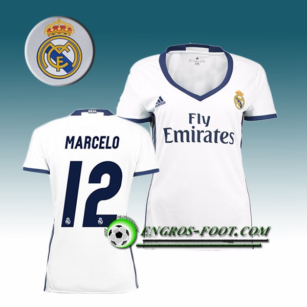 Engros-foot: Jeu Maillot de Foot FC Real Madrid Femme MARCELO 12 Domicile 2016 2017 Blanc Thailande