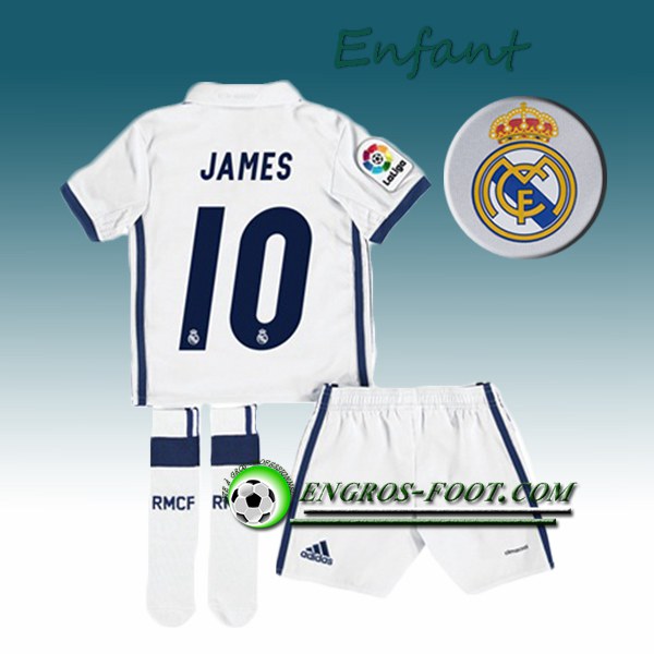 Engros-foot: Ensemble Maillot Foot Real Madrid Enfant JAMES 10 Domicile 2016 2017 Blanc Thailande