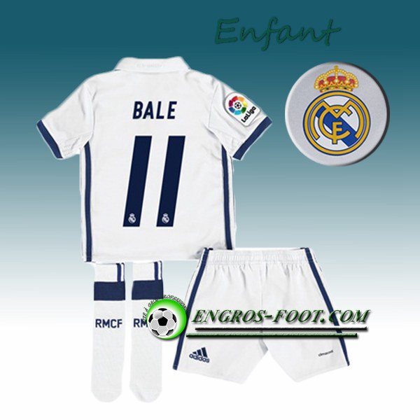 Engros-foot: Ensemble Maillot Foot Real Madrid Enfant BALE 11 Domicile 2016 2017 Blanc Thailande