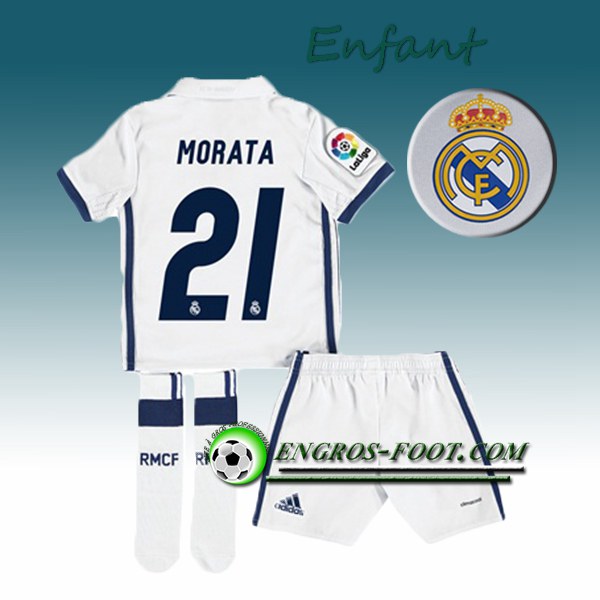 Engros-foot: Ensemble Maillot Foot Real Madrid Enfant MORATA 21 Domicile 2016 2017 Blanc Thailande