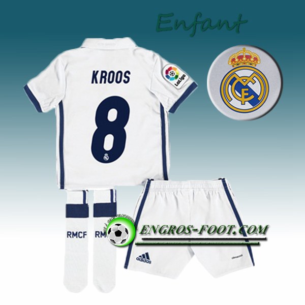 Engros-foot: Ensemble Maillot Foot Real Madrid Enfant KROOS 8 Domicile 2016 2017 Blanc Thailande