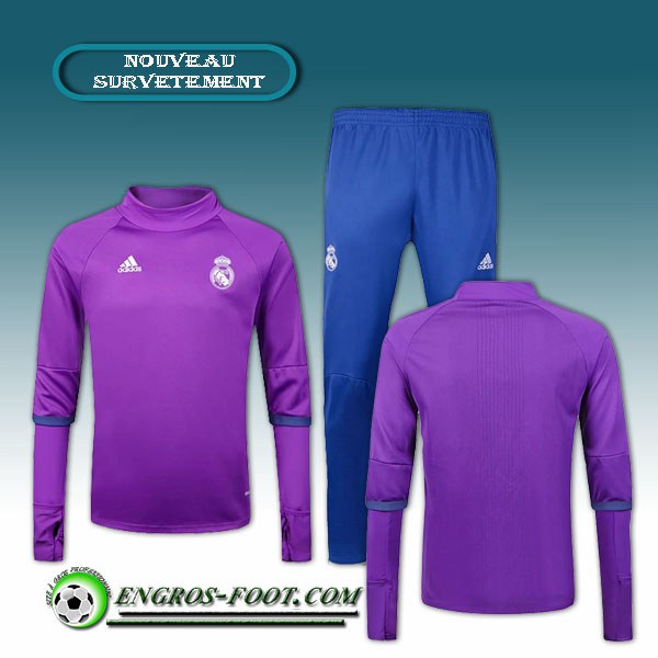 Engros-foot: Survetement Foot Real Madrid Collar Pourpre + Pantalon Bleu 2016 2017 Ensemble Thailande