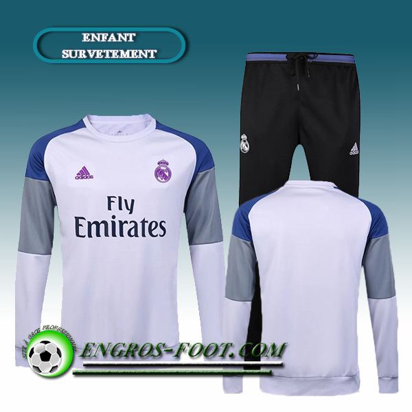 Engros-foot: Survetement foot Enfant Real Madrid Blanc/Gris 2016 2017 Thailande