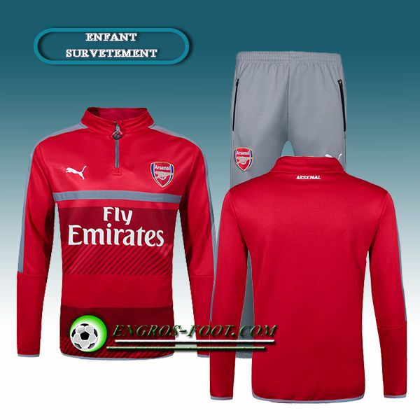 Engros-foot: Survetement Foot Arsenal Enfant Rouge/Gris 2016-17 Thailande