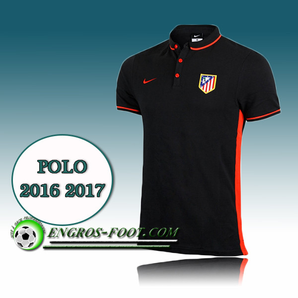 Engros-foot: Maillot de Polo Atletico Madrid Foot Noir 2016 2017