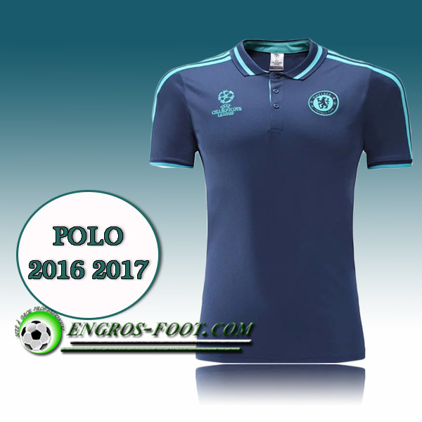 Engros-foot: Champions League Maillot de Polo Chelsea Bleu Marine 2016 2017