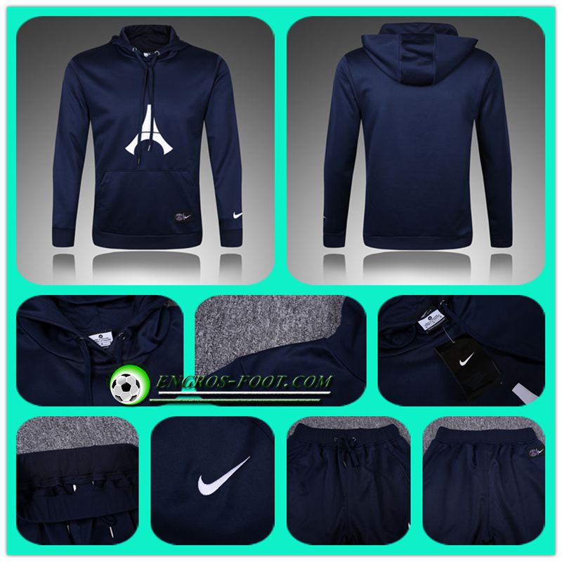 survetement entrainement de foot Sweat a Capuche PSG Bleu Royal 2016-17