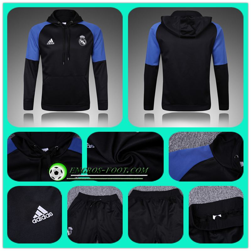 magasin survetement foot Sweat Capuche Noir/Bleu 16-17