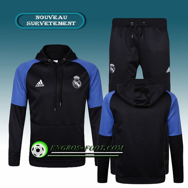 Engros-foot: Sweat a Capuche Survetement Foot Real Madrid Noir/Bleu 2016-17 Thailande