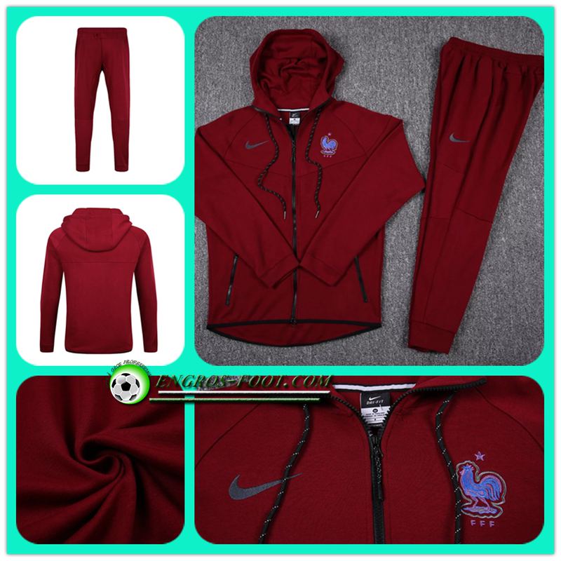 ensemble survetement foot Sweat a Capuche France Rouge 17 18