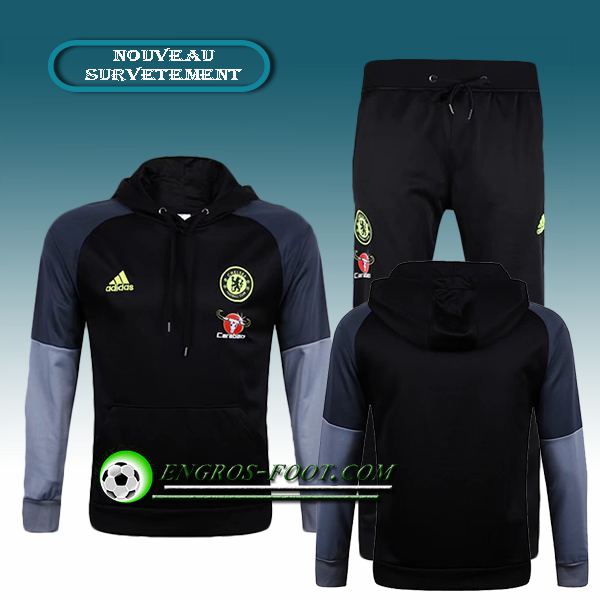 Engros-foot: Sweat a Capuche Survetement Foot FC Chelsea Noir 2016-17 Thailande