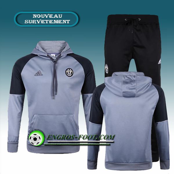 Engros-foot: Sweat a Capuche Survetement Foot Juventus Gris/Noir 2016-17 Thailande