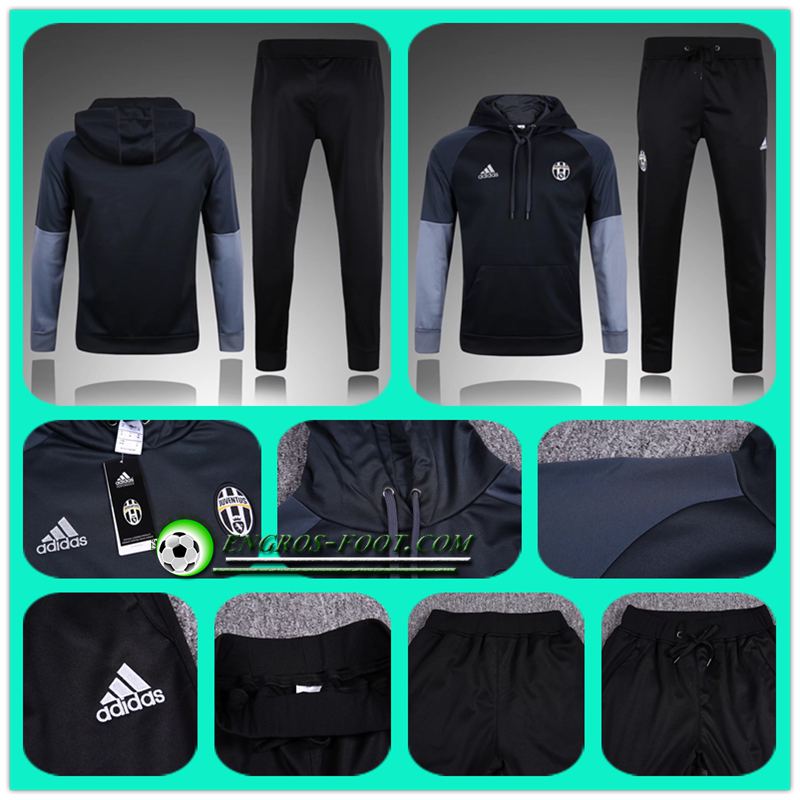 survetement d entrainement foot Sweat a Capuche Juventus Noir/Gris 2016-17