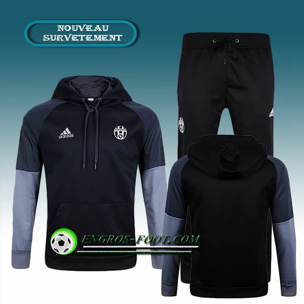 Engros-foot: Sweat a Capuche Survetement Foot Juventus Noir/Gris 2016-17 Thailande