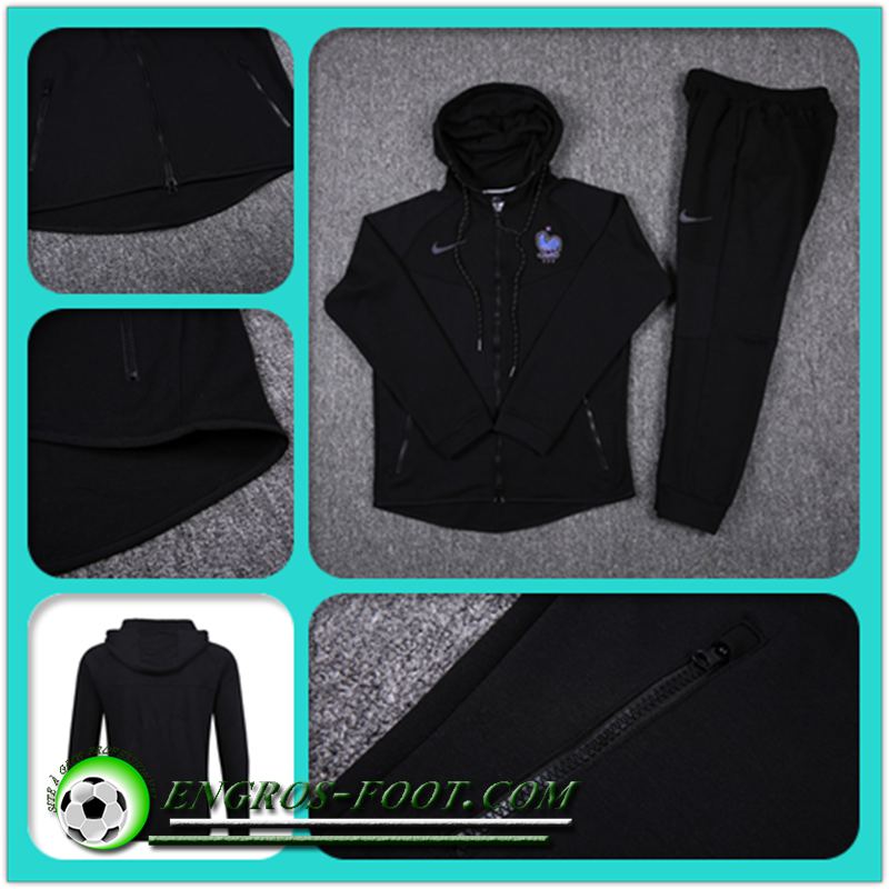 Le Nouveau Sweat Capuche de Foot France Noir 17-18 en gros