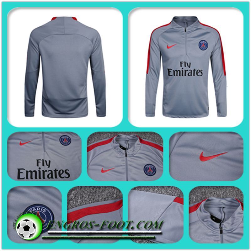 Nouveau Sweatshirt de Foot PSG Gris/Rouge 2017-18 en gros