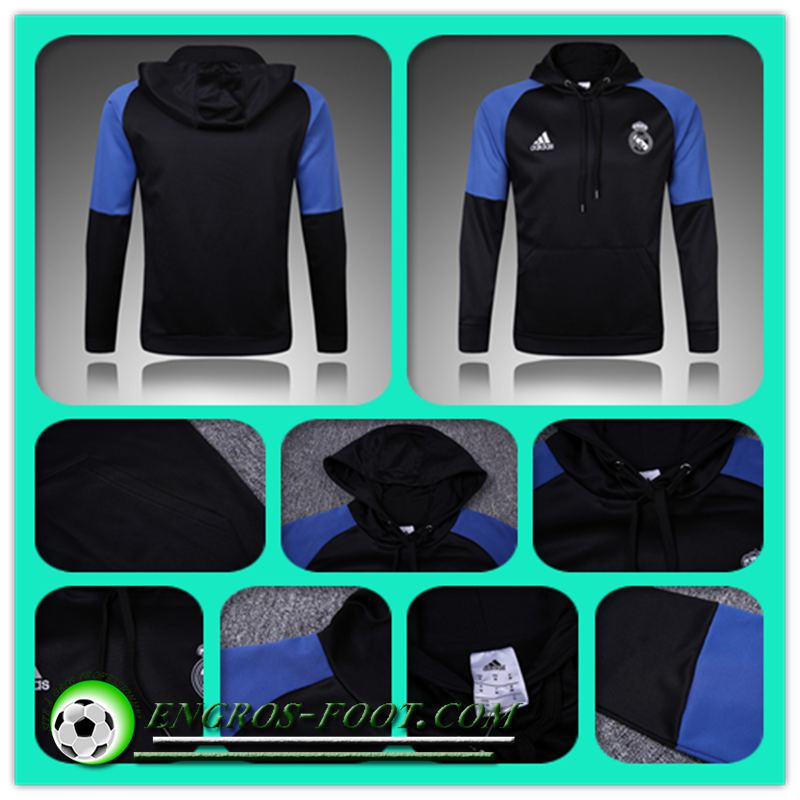 Sweat à Capuche Foot Real Madrid Noir/Bleu 2016-2017 Thailande