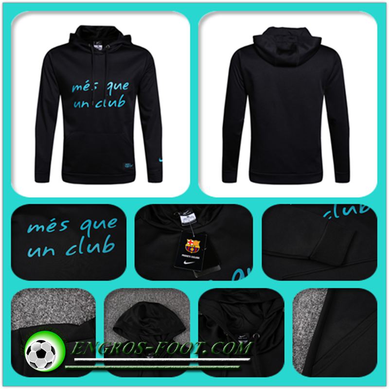 Sweat à Capuche Foot FC Barcelone Noir 2016-2017 Thailande