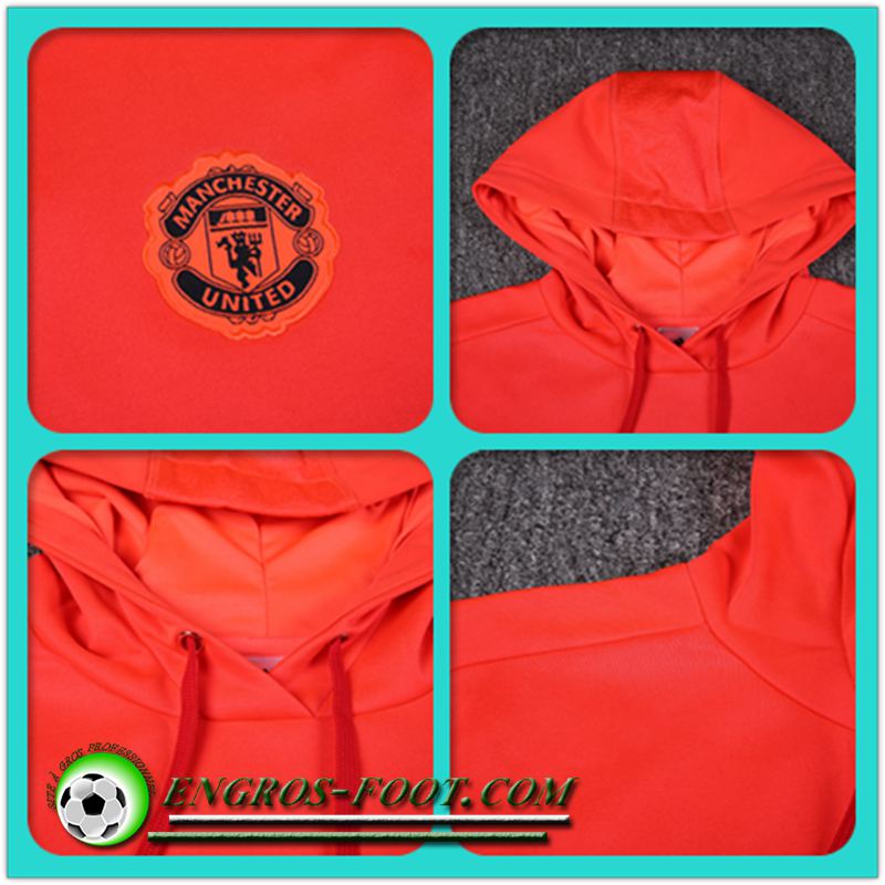 Nouveau Sweat Capuche du Manchester United Orange 2016 17 Pas Chere