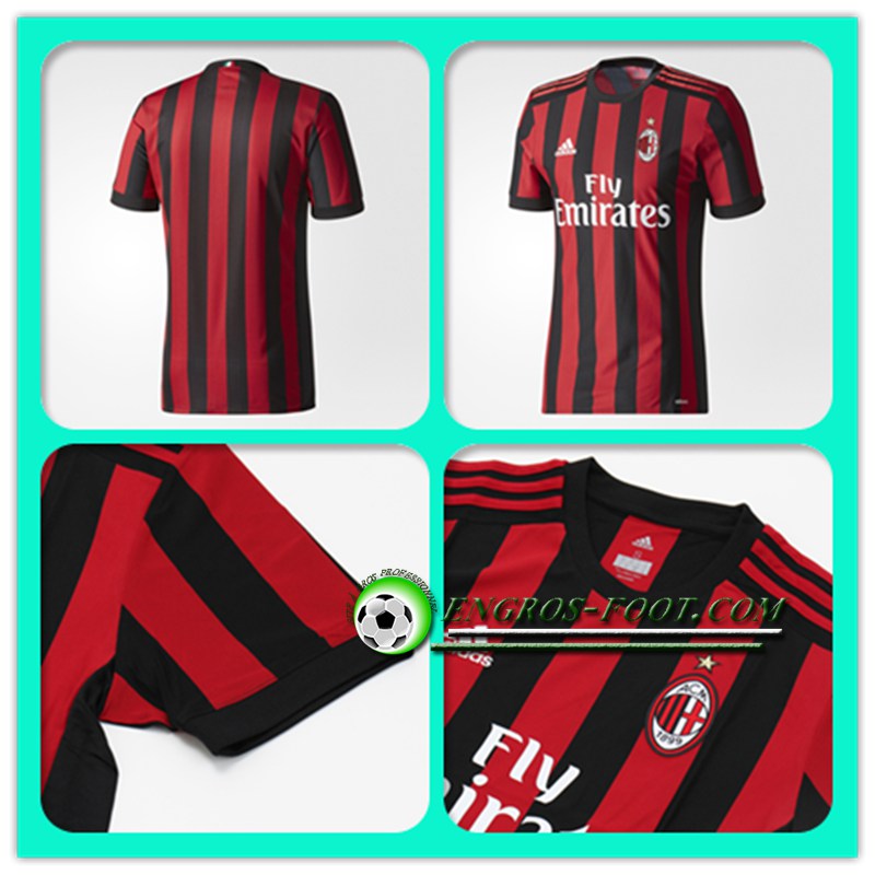 dernier 2017 2018 Milan AC Maillot de Foot Domicile Rouge/Noir Enfant Manche Courte