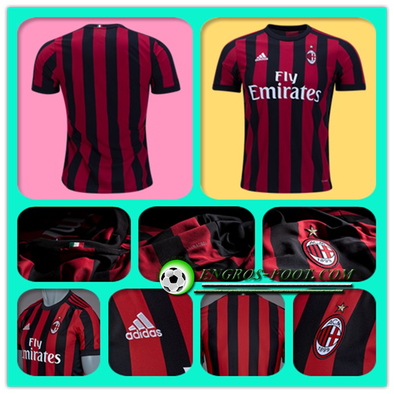 Photo de Nouveau Maillot De Foot Milan AC 2017 2018 Domicile Enfant Rouge/Noir