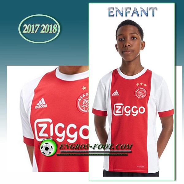 Engros-foot: Ensemble Maillot Foot AFC Ajax Enfant Domicile 2017 2018 Rouge/Blanc Thailande