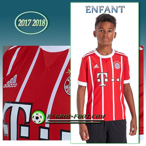 Engros-foot: Ensemble Maillot Foot FC Bayern Enfant Domicile 2017 2018 Rouge/Blanc Thailande