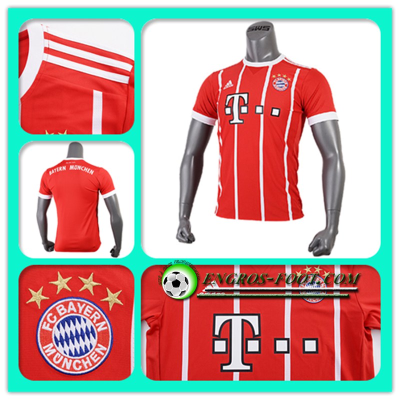 dernier 2017 2018 Bayern Munich Maillot de Foot Domicile Rouge/Blanc Enfant Manche Courte