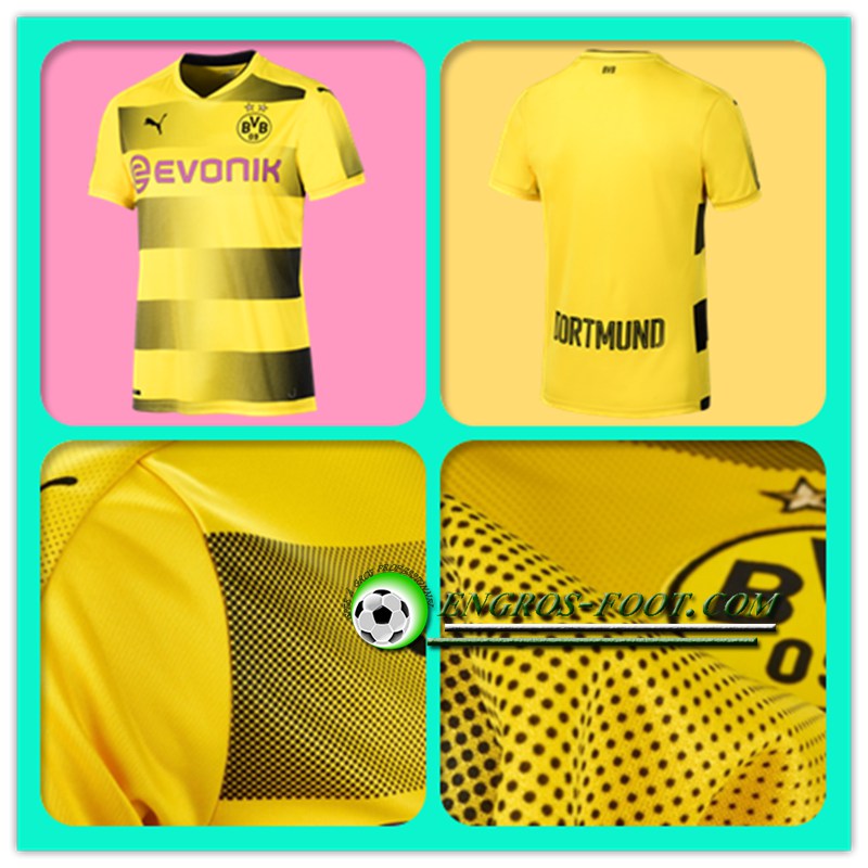 dernier 2017 2018 Dortmund BVB Maillot de Foot Domicile Jaune/Noir Enfant Manche Courte