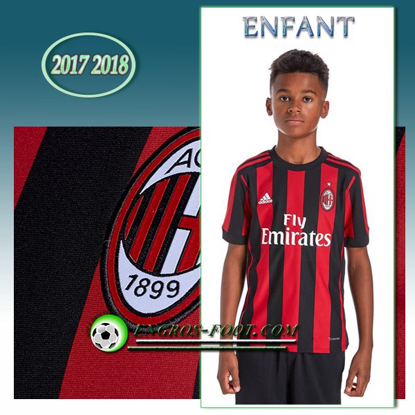 Engros-foot: Ensemble Maillot Foot Milan AC Enfant Domicile 2017 2018 Rouge/Noir Thailande