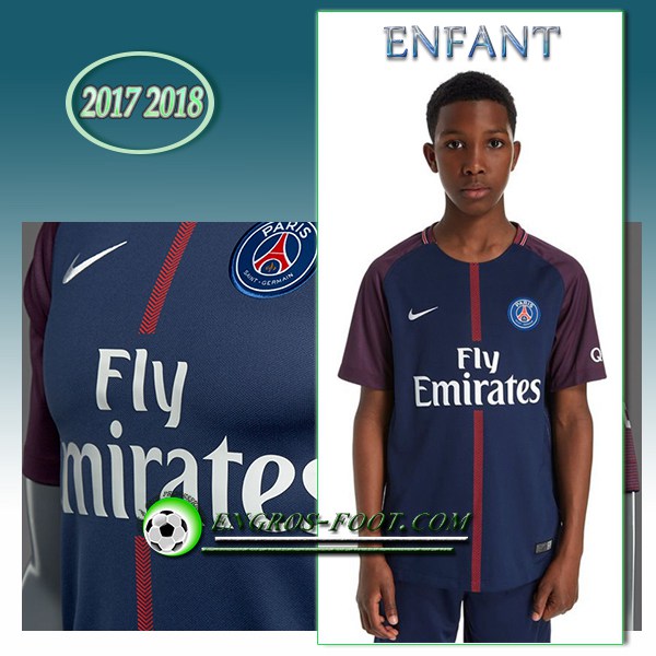 Engros-foot: Ensemble Maillot Foot PSG Enfant Domicile 2017 2018 Bleu/Rouge Thailande