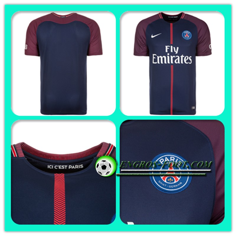 les plus beaux Maillot Foot de PSG Bleu/Rouge Enfant 17-18 Domicile thailande