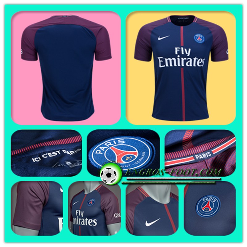 Image de Nouveau Maillot Foot Paris PSG 2017-2018 Domicile Enfant Bleu/Rouge