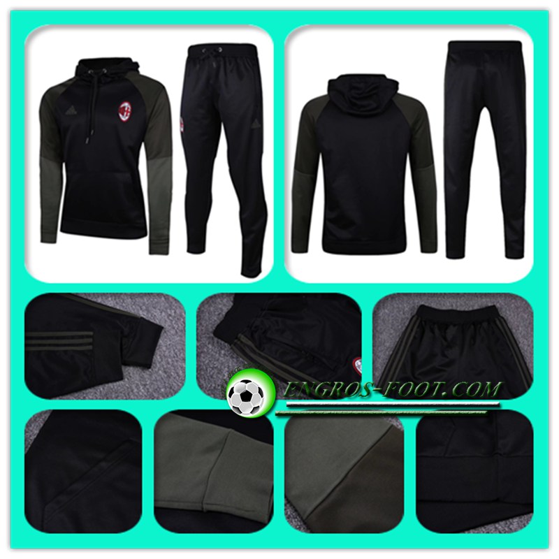 Les Nouveaux Survetements De Foot Sweat Capuche Milan AC Noir/Gris 2016/2017