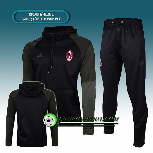 Engros-foot: Sweat Capuche Survetement Foot Milan AC Noir/Gris 2016-2017 Thailande