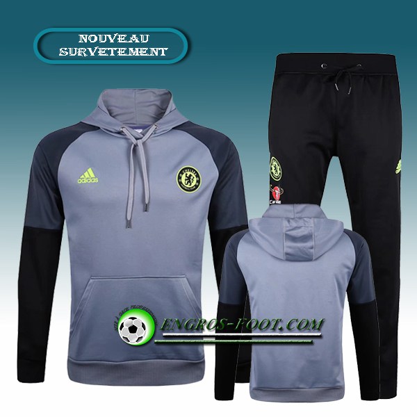 Engros-foot: Sweat Capuche Survetement Foot FC Chelsea Gris/Noir 2016-2017 Thailande