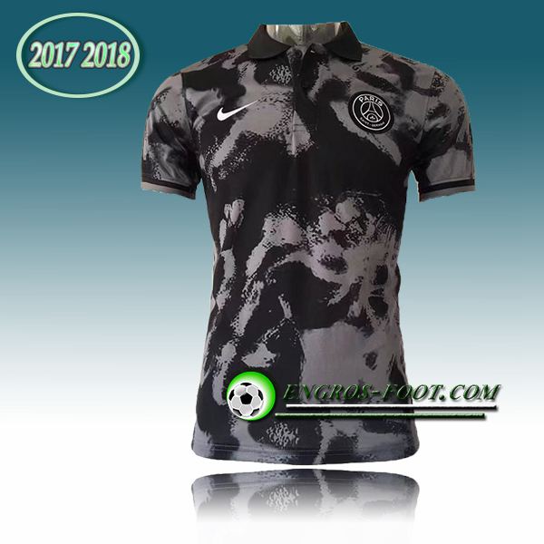 Engros-foot: Maillot Polo PSG Gris/Noir 2017-2018 Thailande