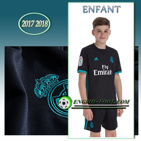 Engros-foot: Ensemble Maillot Foot Real Madrid Enfant Exterieur 2017 2018 Noir/Bleu Thailande