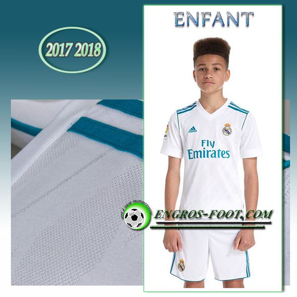 Engros-foot: Ensemble Maillot Foot Real Madrid Enfant Domicile 2017 2018 Blanc/Bleu Thailande