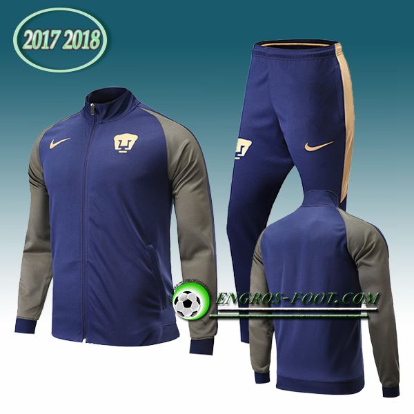 Engros-foot: Survetement de Pumas UNAM Bleu/Gris 2017-2018 | Veste club foot Thailande