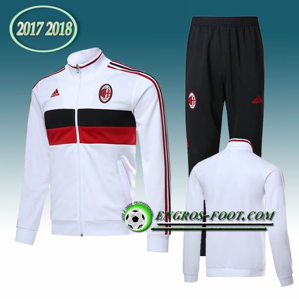 Engros-foot: Survetement de Milan AC Blanc 2017-2018 | Veste de club de foot Thailande