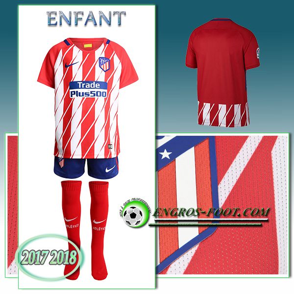 Engros-foot: Ensemble Maillot Foot Atletico Madrid Enfant Domicile 2017 2018 Rouge/Blanc Thailande