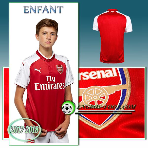 Engros-foot: Ensemble Maillot Foot Arsenal Enfant Domicile 2017 2018 Rouge/Blanc Thailande